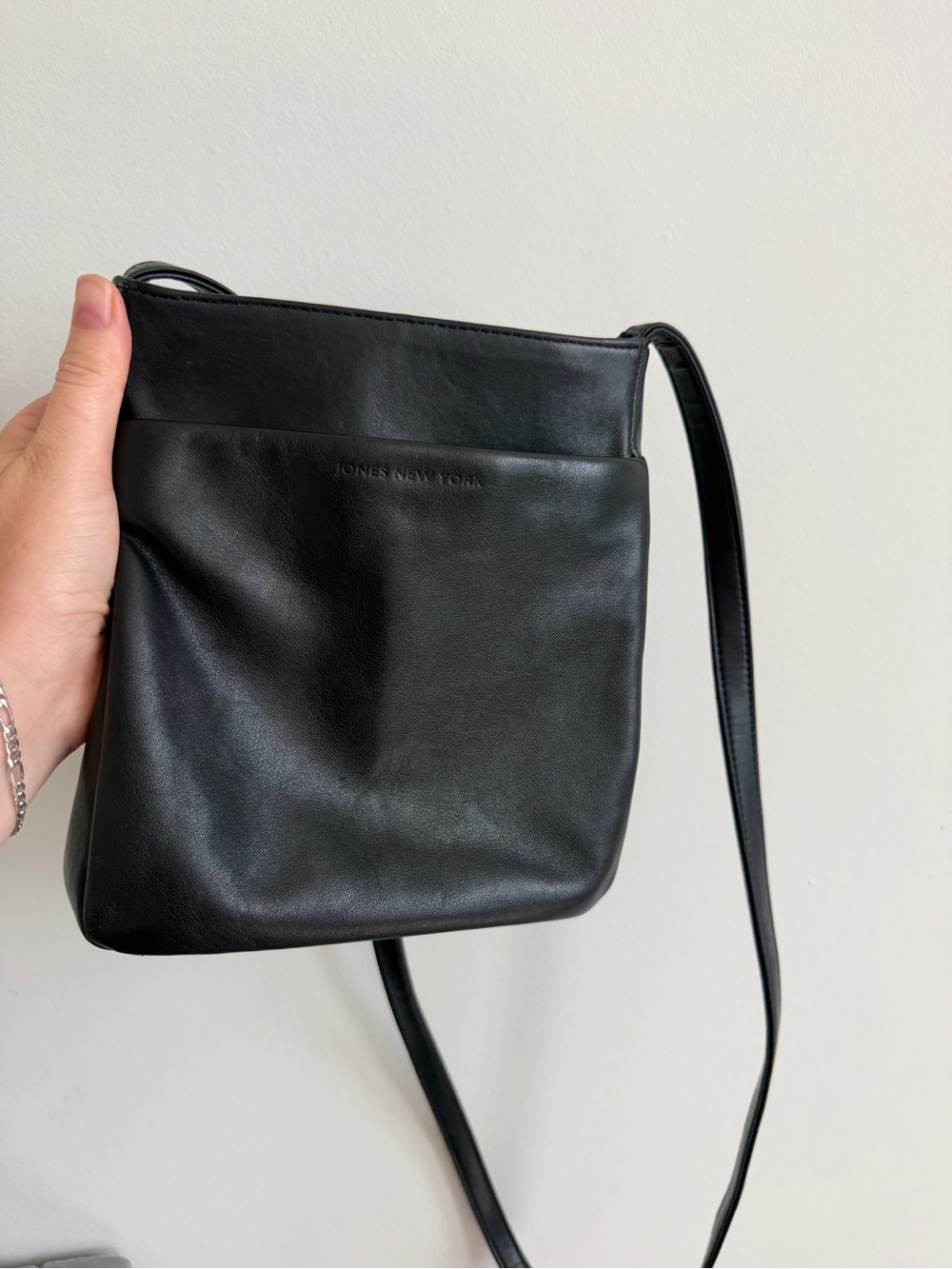 Jones New York Black Leather Messenger Crossbody